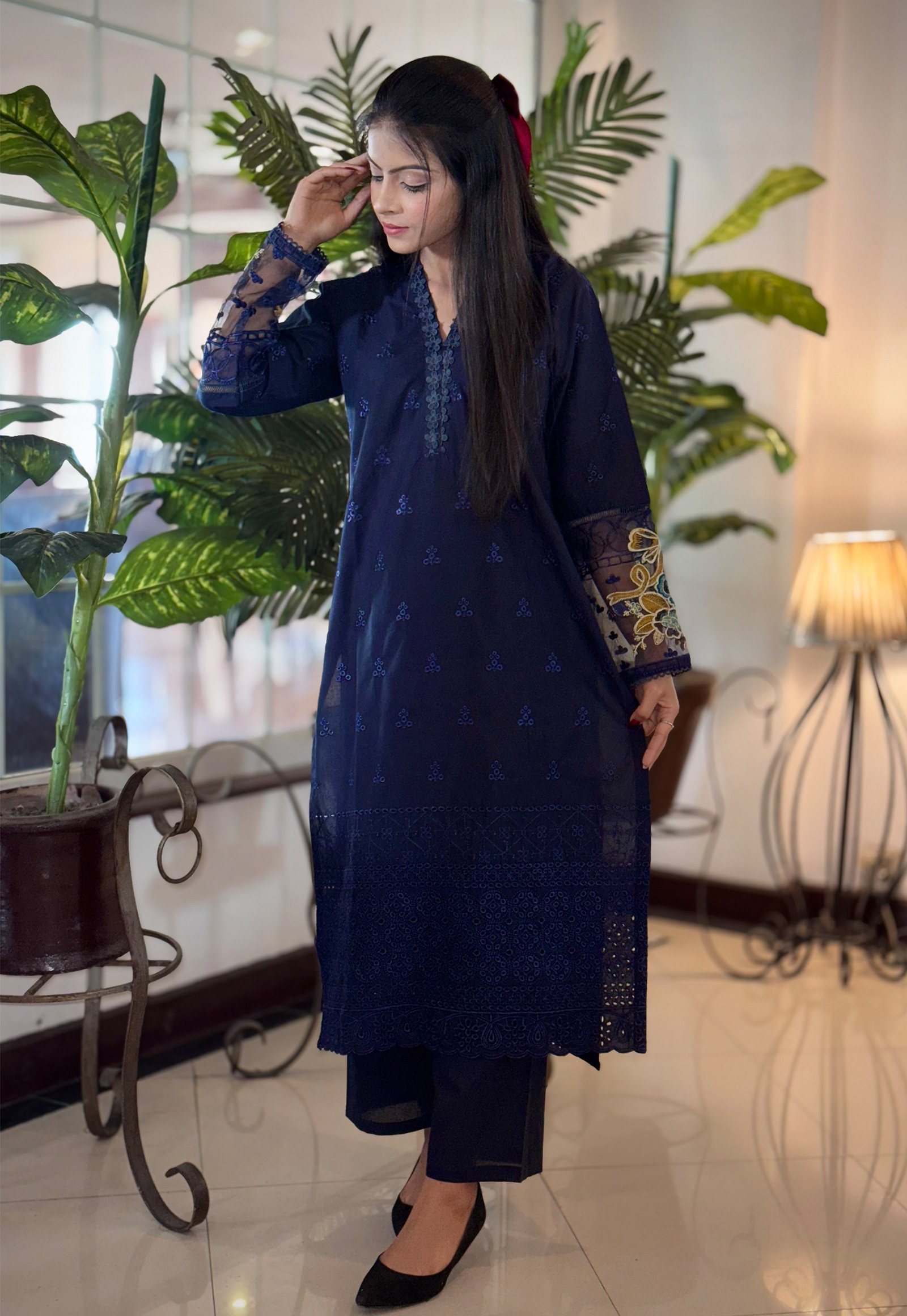 CHIKANKARI NAVY BLUE