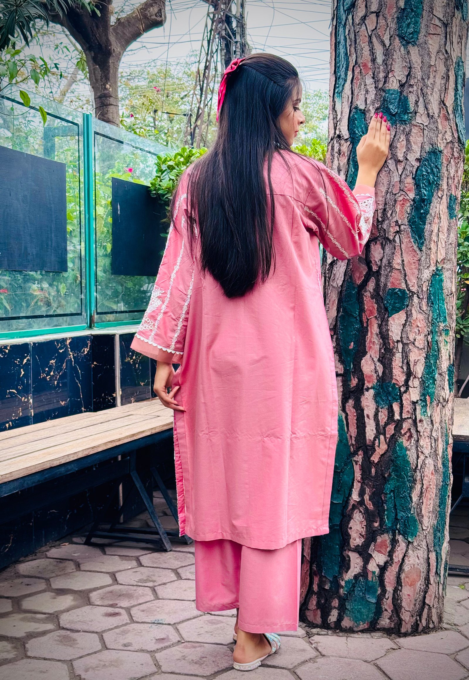 LONG LACE SUIT PINK