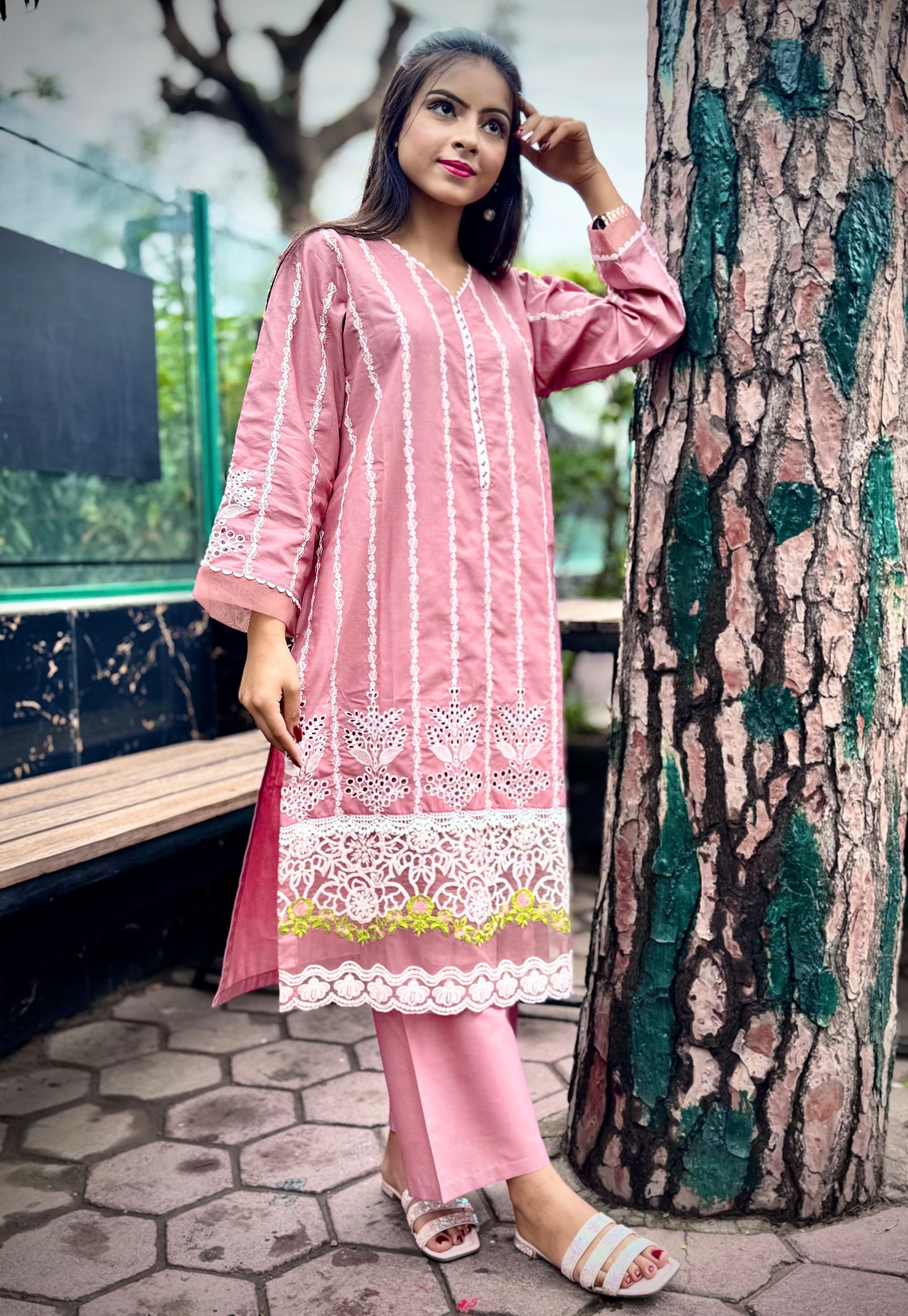 LONG LACE SUIT PINK