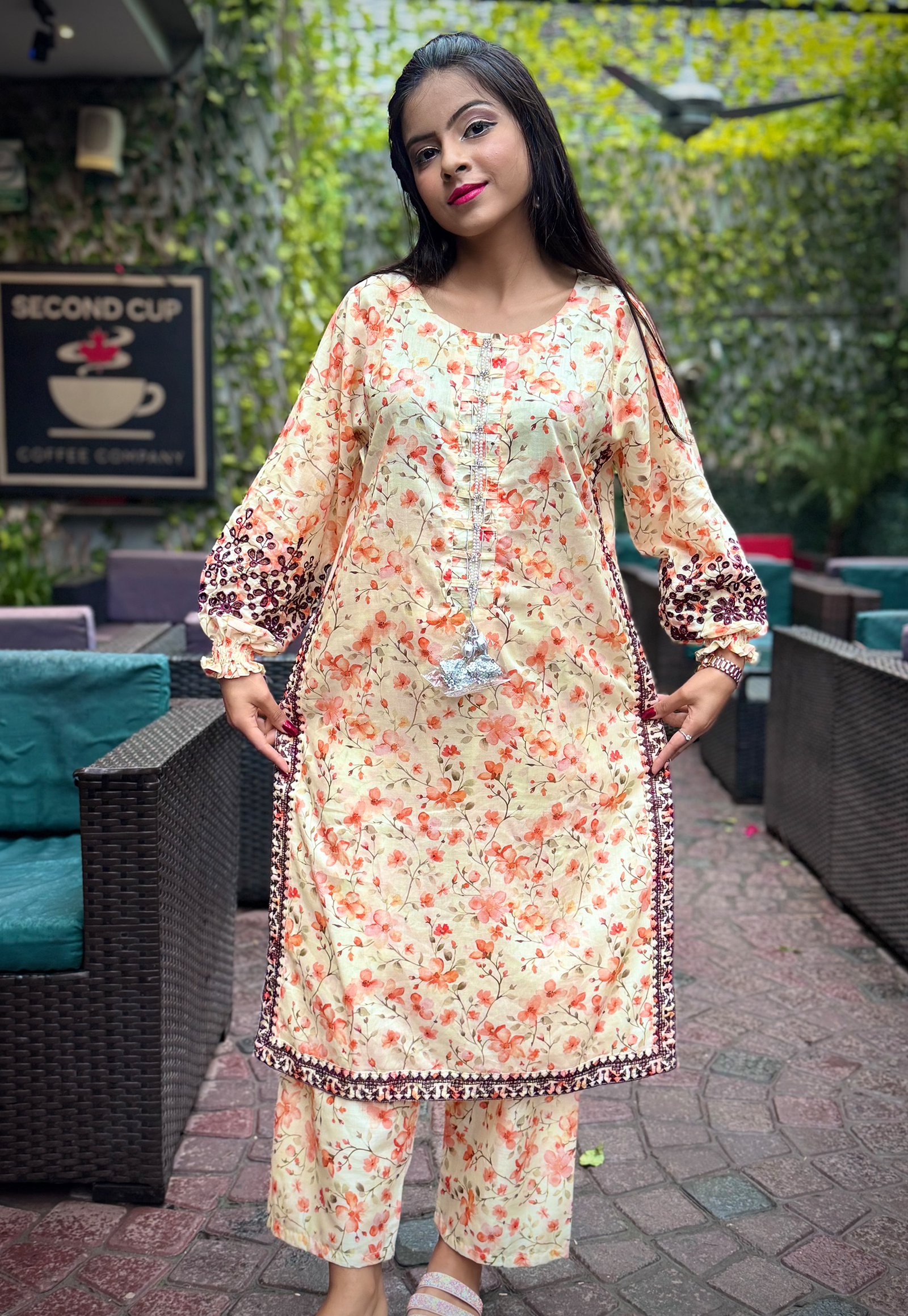 PRINTED LAWN SUIT WHITE